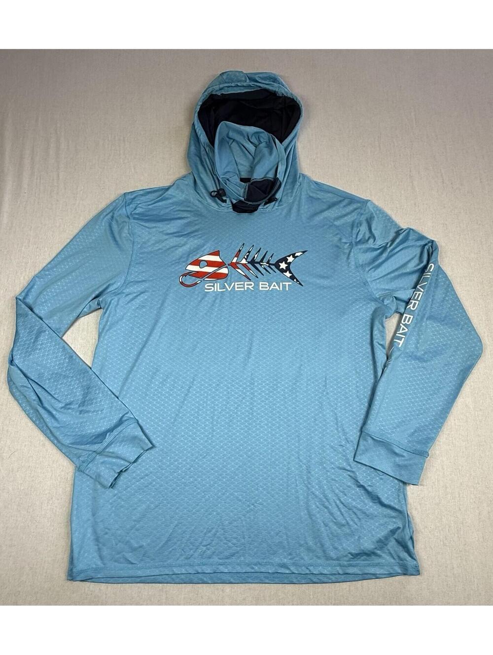 Silver Bait Performance Fishing Hoodie Neck Gaiter Men Sz L Blue UPF 50+ NWT
